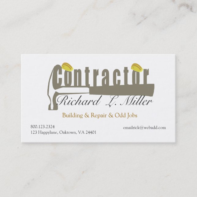 Cartão De Visita Martelo Mr.Fix-it do construtor masculino (Frente)