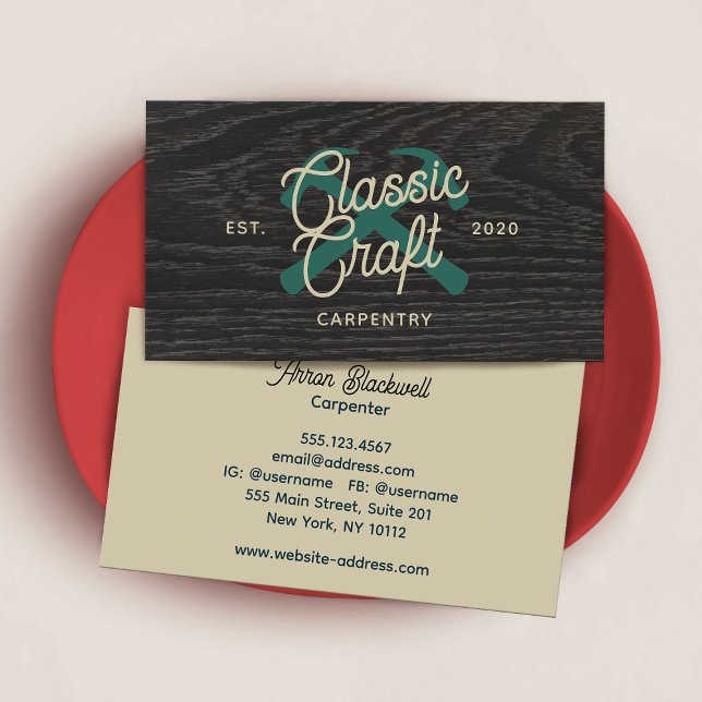 Cartão De Visita Martelos Cruzados Do Carpinteiro De Construção (Criador carregado)