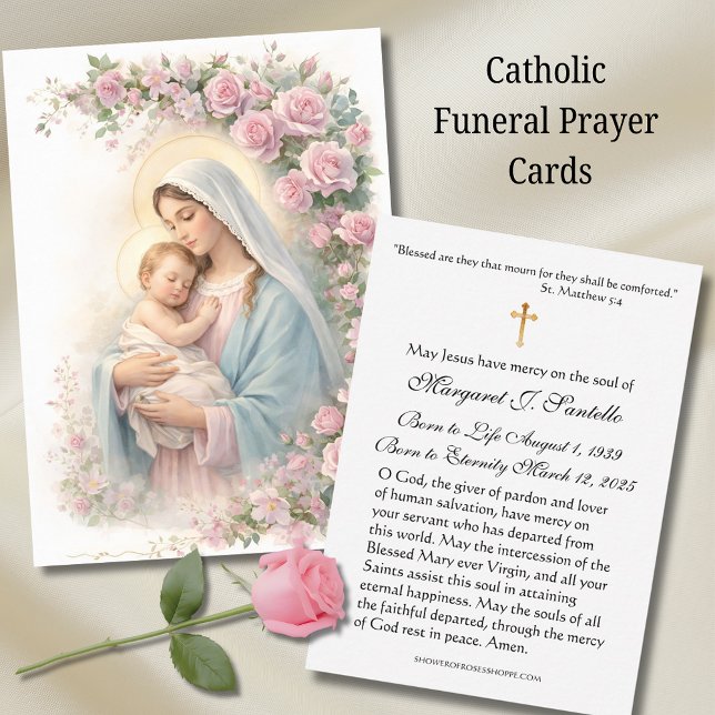 Cartão De Visita Mary and Jesus Floral Funeral Memorial Holy Card - (Criador carregado)
