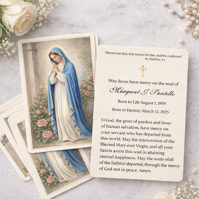 Cartão De Visita Mary Praying Catholic Funeral Memorial Holy Card - (Criador carregado)