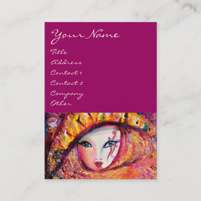 CARTÃO DE VISITA MÁSCARA CARNIVAL AMARELO COM ROSA VERMELHA (Frente)