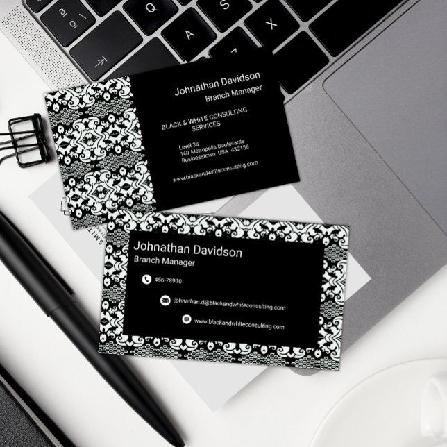 Cartão De Visita Máscara Negra e Branca Elegante (Criador carregado)