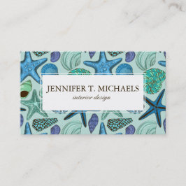 Cartão De Visita Máscaras de Seashells e do teste padrão azuis da