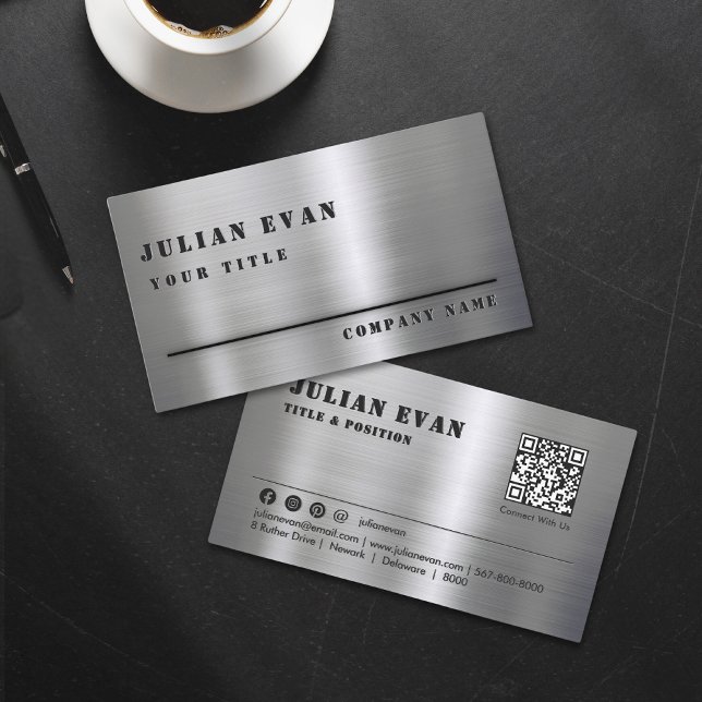 Cartão De Visita Másculina Mínima Simples Bruta Metais (Simple Minimalist Masculine Brushed Metal Business Card)