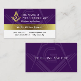 Cartão De Visita Mashônica de Grande Lodo de Freemason Roxo e Doura