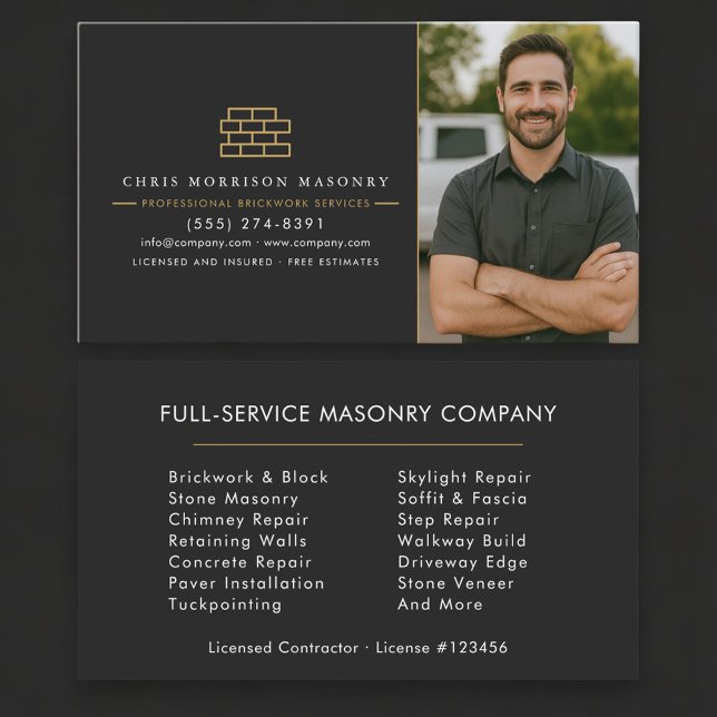 Cartão De Visita Masonry Brick Mason Contractor Photo (Criador carregado)