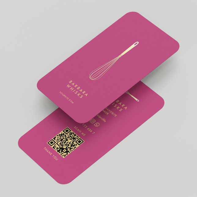Cartão De Visita Massa de Whisky Dourada rosa Elegante Moderna (Modern Baker Elegant Pink Gold Whisk Pastry Business Card
)
