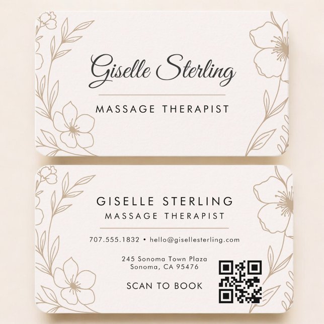 Cartão De Visita Massage Therapist Floral QR Code Professional (Criador carregado)