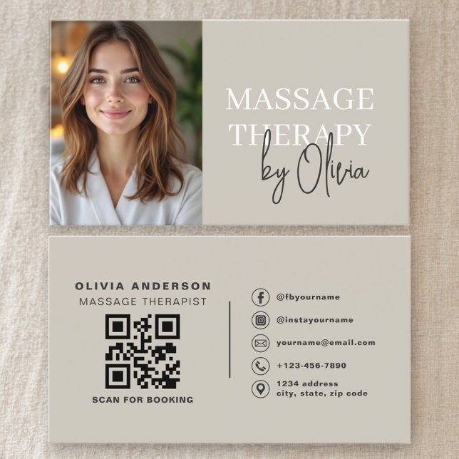 Cartão De Visita Massage Therapist QR Code Photo (Criador carregado)