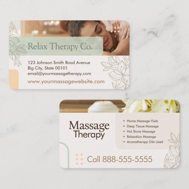 Cartão De Visita Massage Therapy Business Card (Frente/Verso)