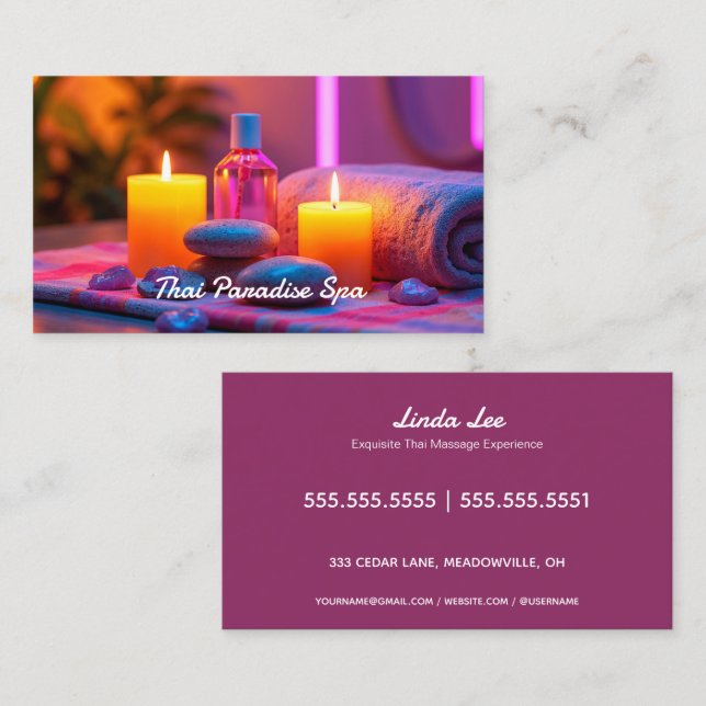 Cartão De Visita Massage Therapy Neon (Frente/Verso)