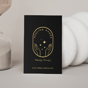 Cartão De Visita Massagem de mãos modernas e logotipo Dourado de be