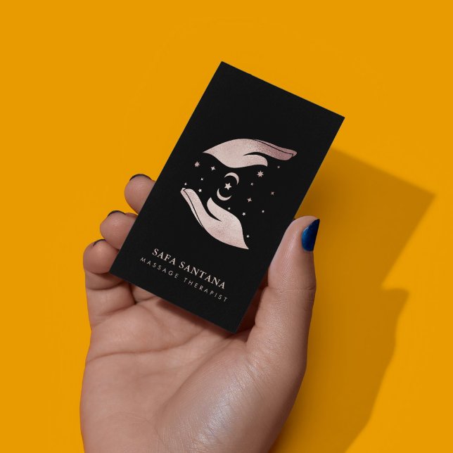 Cartão De Visita Massagem Terapêutica Curadora Mãos Rosa (Criador carregado)