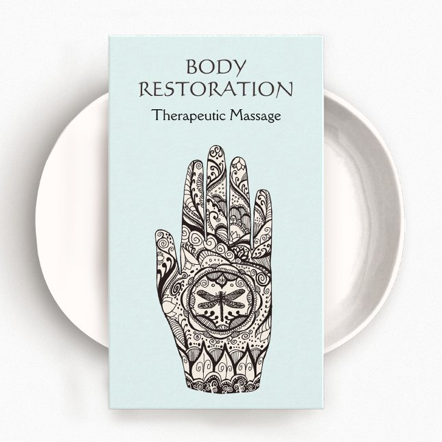 Cartão De Visita Massagem Terapista Henna Dragonfly Tattoo Mão 1 (Criador carregado)