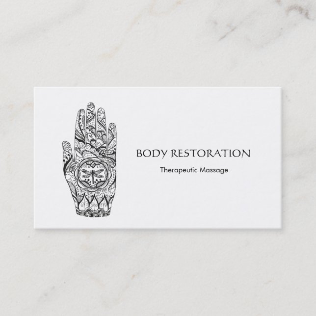 Cartão De Visita Massagem Terapista Henna Dragonfly Tattoo Mão 7 (Frente)