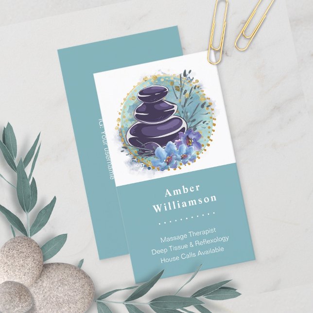 Cartão De Visita Massagem Terapista Salon Spa Stylist Zen Stones (Criador carregado)