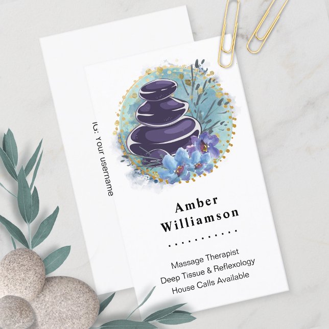 Cartão De Visita Massagem Terapista Salon Spa Stylist Zen Stones (Criador carregado)