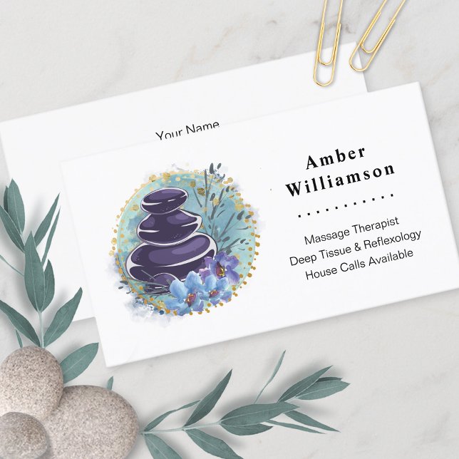 Cartão De Visita Massagem Terapista Salon Spa Stylist Zen Stones (Criador carregado)