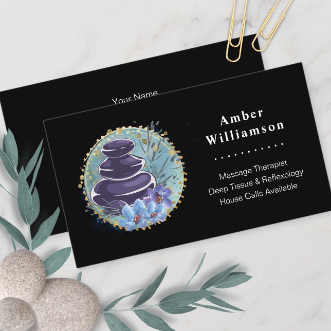 Cartão De Visita Massagem Terapista Salon Spa Stylist Zen Stones (Criador carregado)