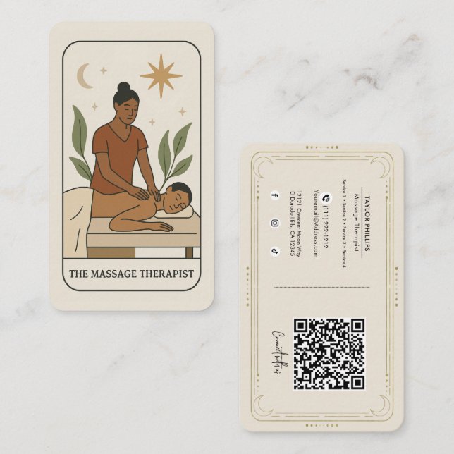 Cartão De Visita Massagem Terapista Tarot Social Media QR (Frente/Verso)