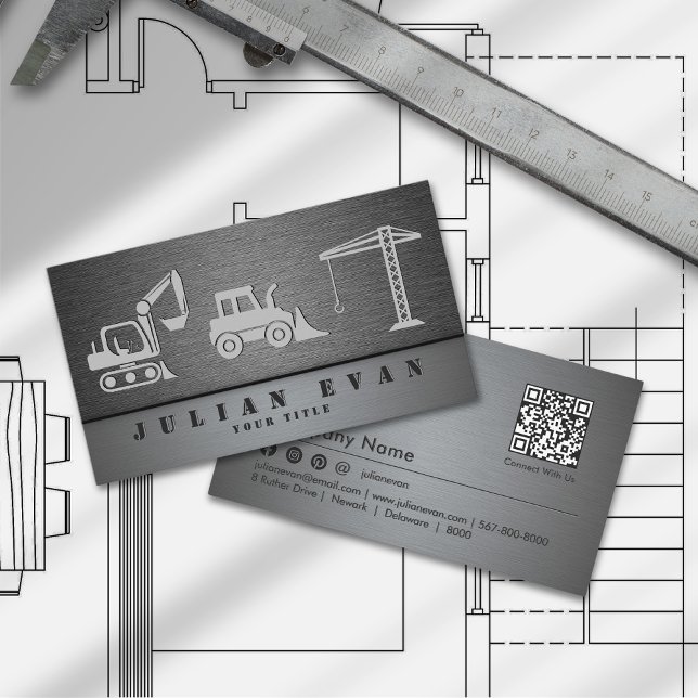 Cartão De Visita Material de construção pesado profissional (Professional Heavy Construction Equipment Metal Business Card )