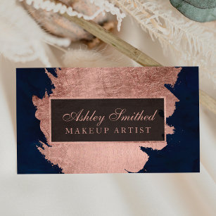 Cartão De Visita Matiz rosa de ouro moderno - maquiagem azul do mar