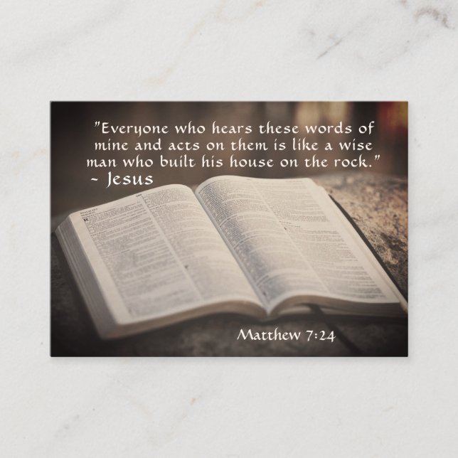 Cartão De Visita Matthew 7:24 Construiu sua casa no Rock, Bíblia (Frente)