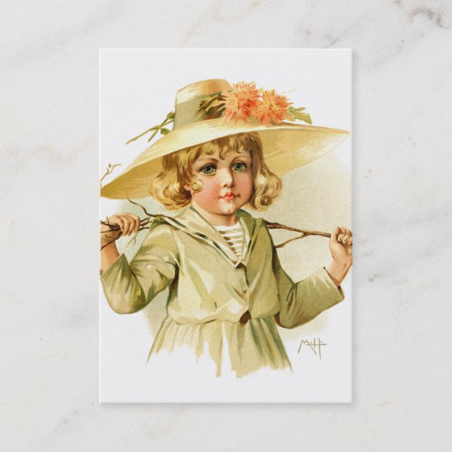 Cartão De Visita Maud Humphrey: Menina do inverno com ramo (Frente)