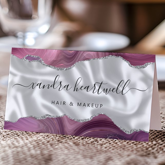 Cartão De Visita Mauve Agate Silver Glitter Luxury (Criador carregado)