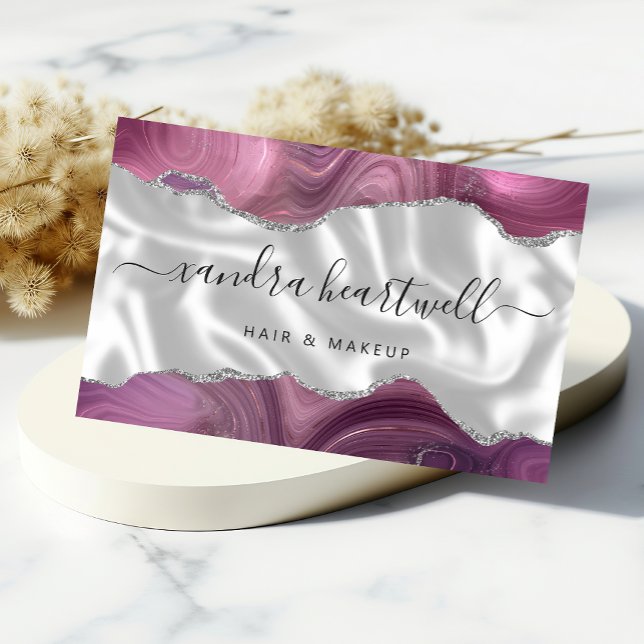Cartão De Visita Mauve Agate Silver Glitter Luxury (Criador carregado)