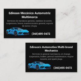 Cartão De Visita Mecânico Automotriz espanhol inglês