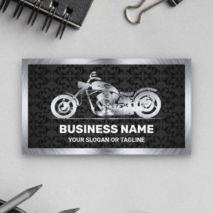 Cartão De Visita Mecânico de Motocicleta de Motor Aço Damasco Preto