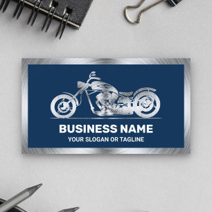 Cartão De Visita Mecânico de Motocicleta Motociclo Navy Blue Steel