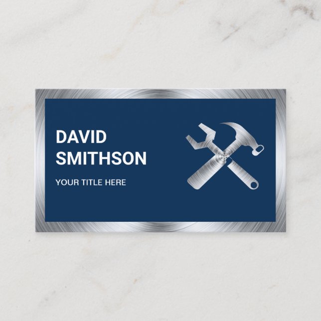 Cartão De Visita Mecânico de reparação automática de Marinho de aço (Frente)