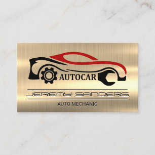 Cartão De Visita Mecânico de reparação de automóveis   Dourado meta