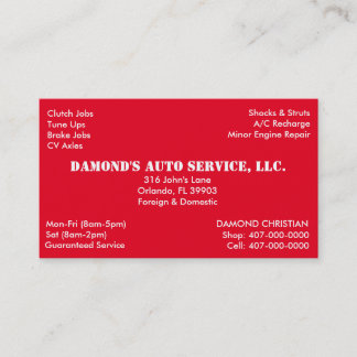 Cartão de visita Mecânico de reparo automático