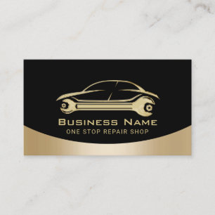 Cartão De Visita Mecânico Dourado Preto Moderno de Reparo Automóv