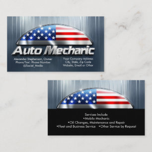Cartão De Visita Mecânico Patriótico de Automóveis Bandeira America