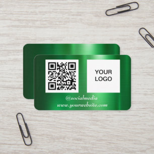Cartão De Visita Média social verde Código QR Metálico profissional