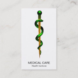 Cartão De Visita Médica Dourada de Asclepius Verde-Herbal