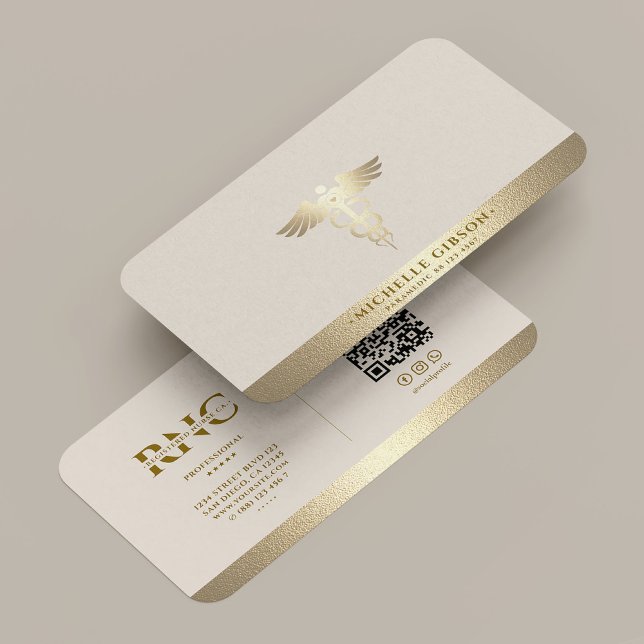 Cartão De Visita Medical Doctor Nurse Caduceus Sand Faux Gold (Medical Doctor Nurse Caduceus Sand Faux Gold Business Card
)