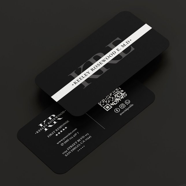 Cartão De Visita Medicina de linha branca fina Medicina EMT Moderna (Thin White Line Medical EMT Physician Modern Business Card
)