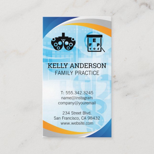 Cartão De Visita Médico | MD de prática | Ícones Optometristas (Frente)
