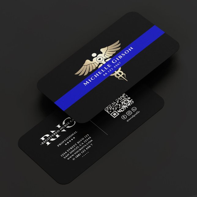 Cartão De Visita Médico Médico Primeiro Respondente EMS Blue Caduce (Medical Doctor First Responder Blue Line Caduceus Business Card
)