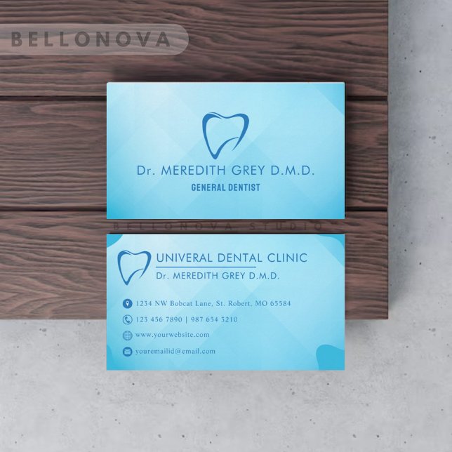 Cartão De Visita Médicos com Dentista Azul Turquesa Azul e Brilhant (Custom Bright Turquoise Blue Teal Dentist Doctors Business Card)