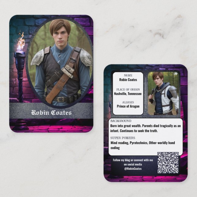 Cartão De Visita Medieval Coscard Cosplay Trading Cards | QR Code (Frente/Verso)