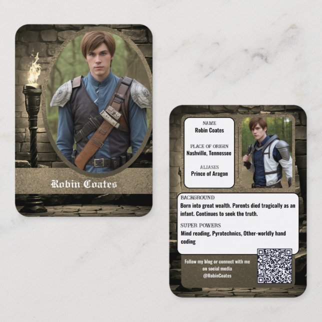 Cartão De Visita Medieval Coscard Cosplay Trading Cards | QR Code (Frente/Verso)