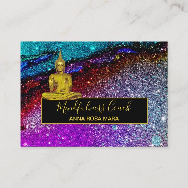 Cartão De Visita *~* Meditação de Buda Universo Glitter Arco-Íris (Frente)