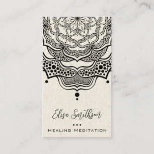 Cartão De Visita Meditação de Curas de Ivory Black Mandala Yoga Rei