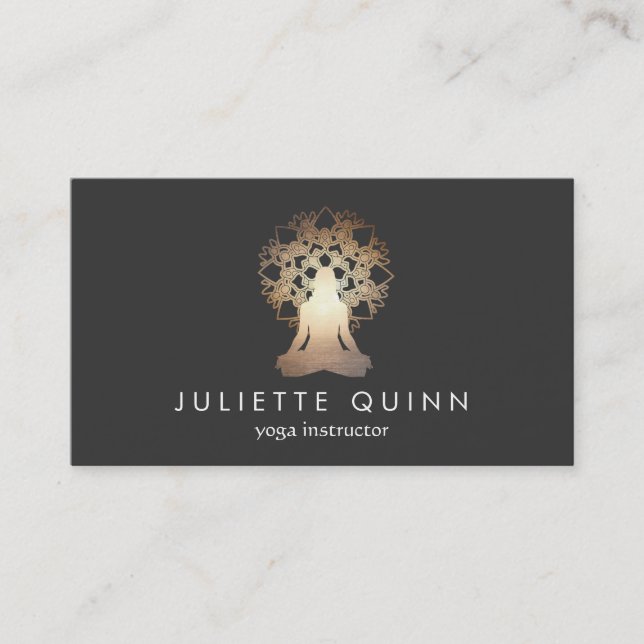 Cartão De Visita Meditação de Instrutor Yoga Pose Dourada Lotus Man (Frente)